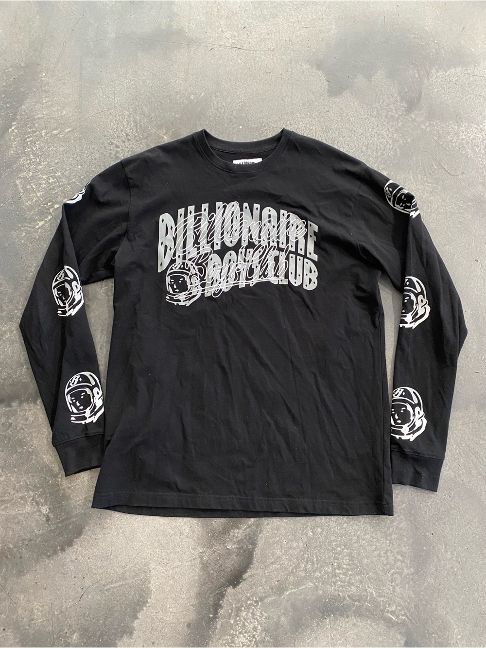 Billionaire Boys Club Black Long Sleeve Graphic Tee with White Logos Sz M Mens
